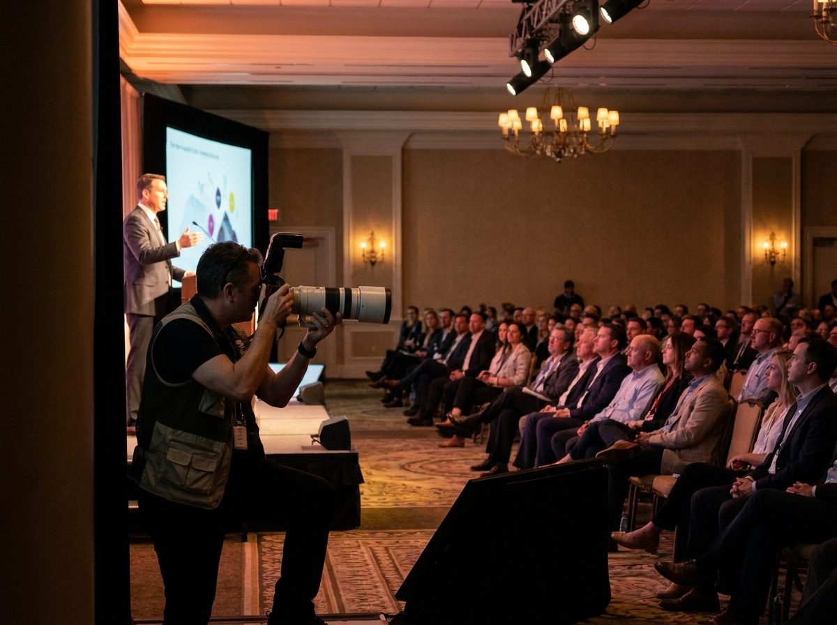 Photographer covering a corporate conference