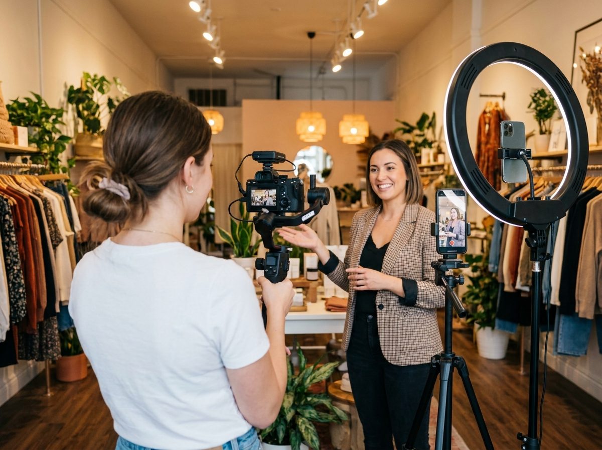 Videographer filming vertical social content