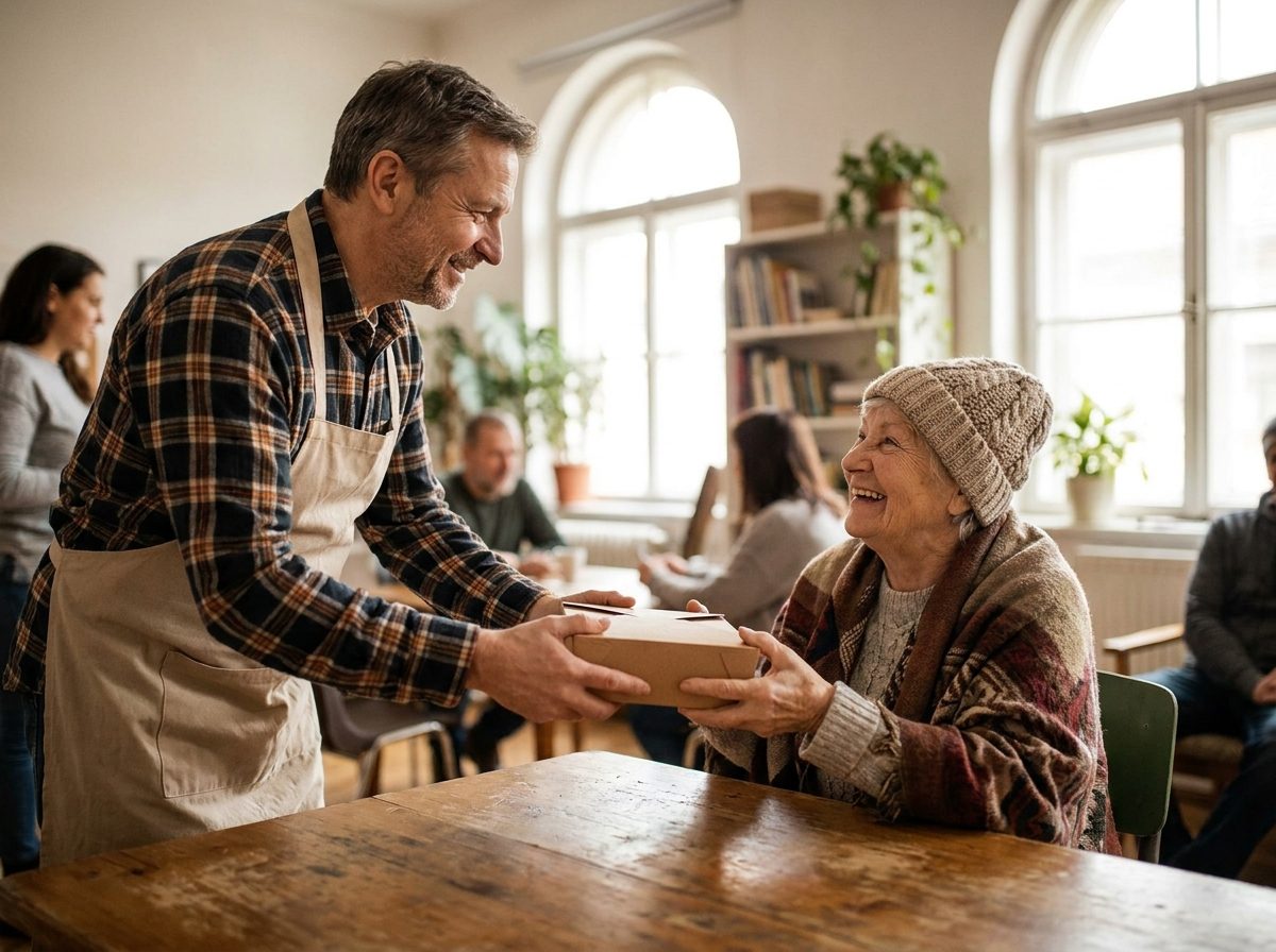 Volunteer delivering meals at a community center
